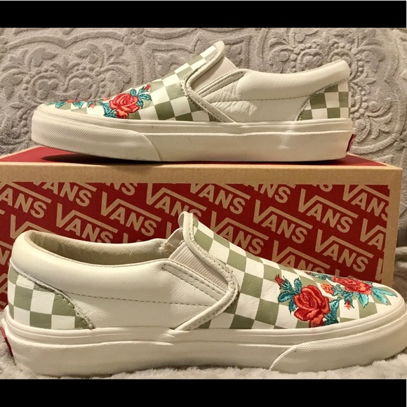 sage green checkered vans